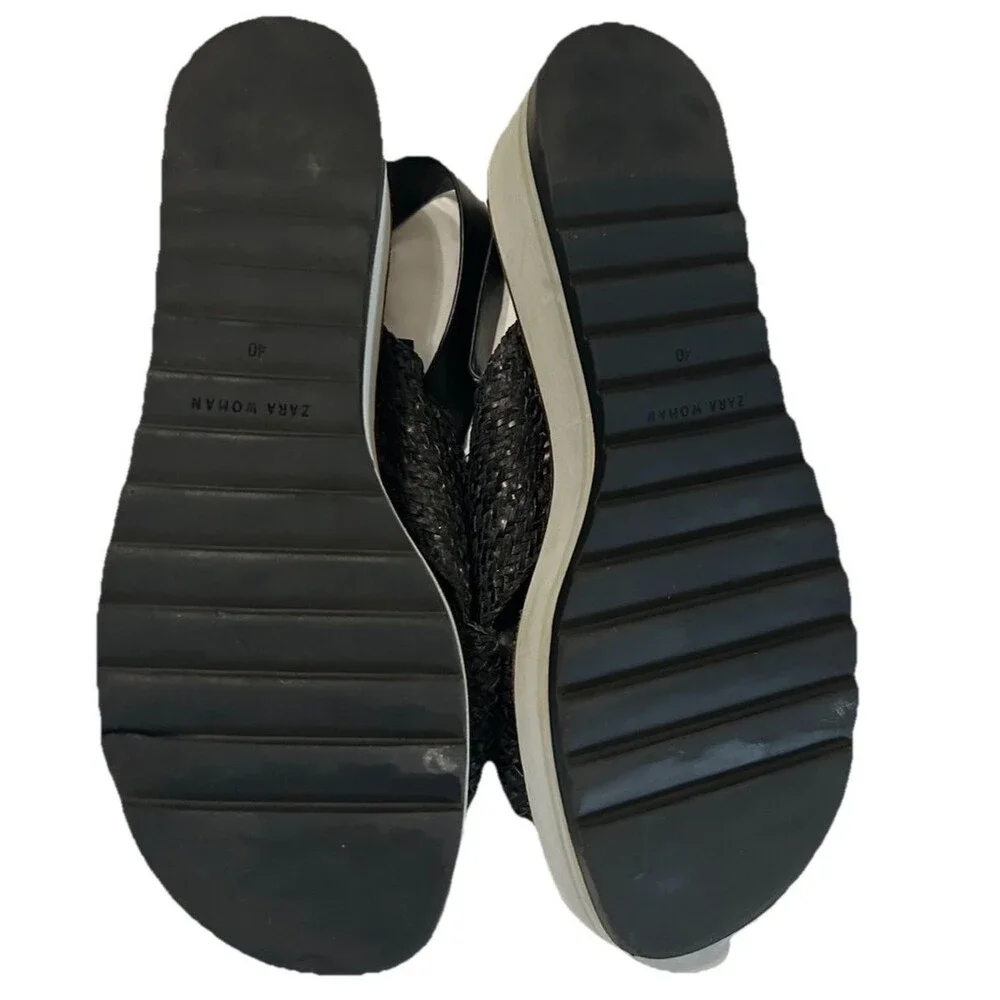 Zara Womens Black Braided Woven Platform Slingback Sandals Eu 40 / US 9